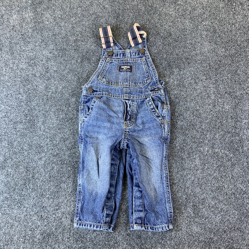 Vintage OshKosh B'gosh Denim‎ Overalls Baby 12M Blue Striped Straps Carpenter